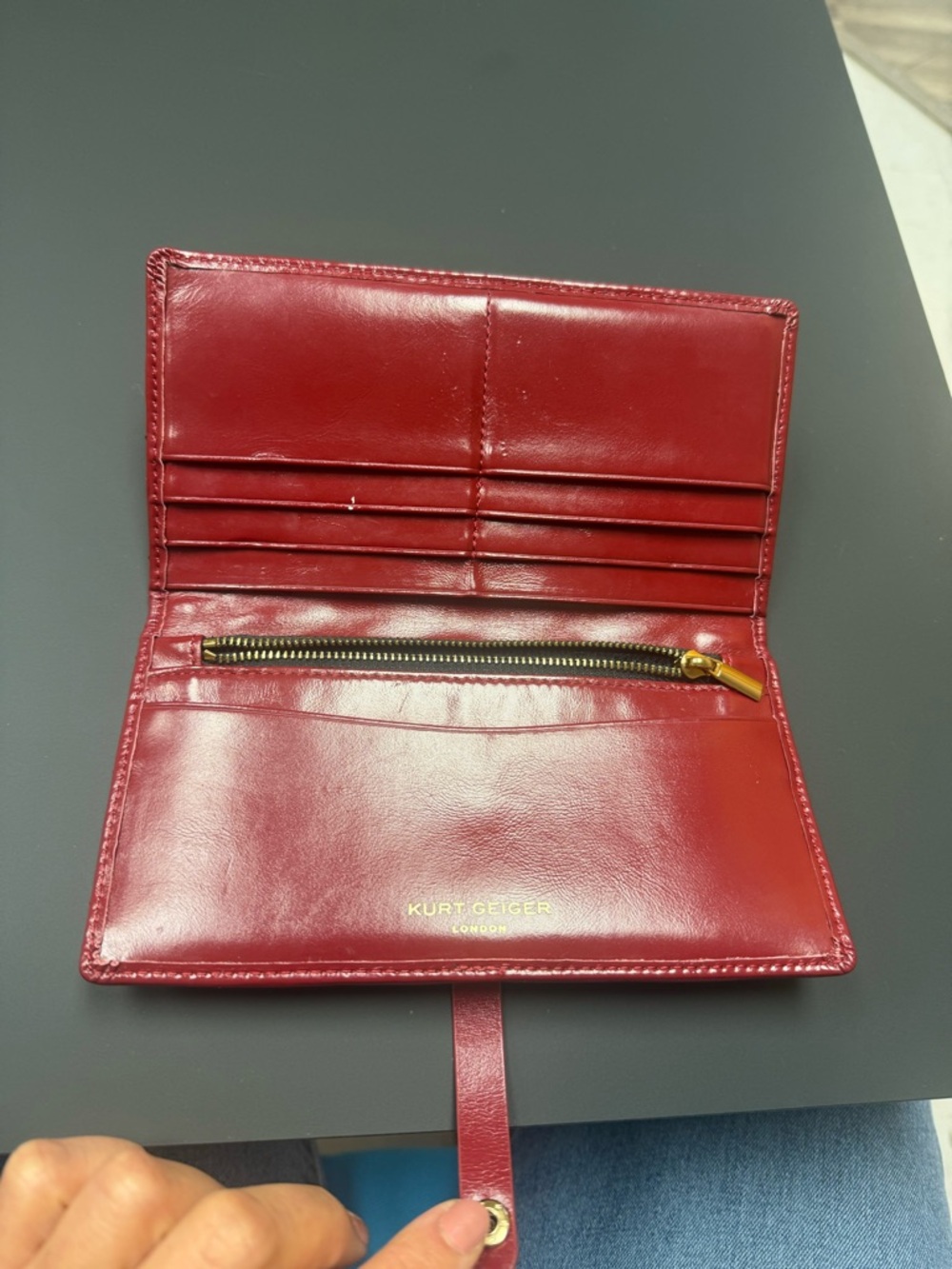 Kurt Geiger Red Leather Compact Fold Wallet with Gold Zip Pull
